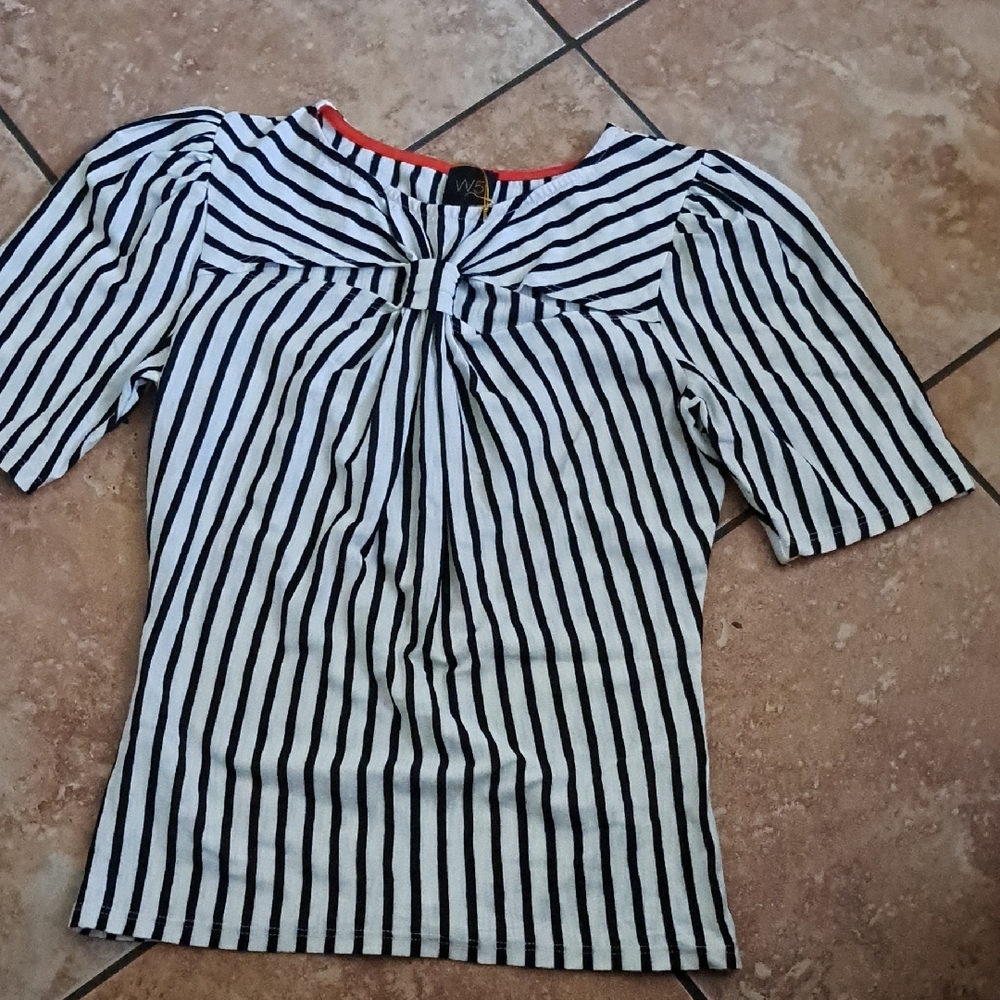 Vero Moda Monochrome Striped Blouse with Red Accent